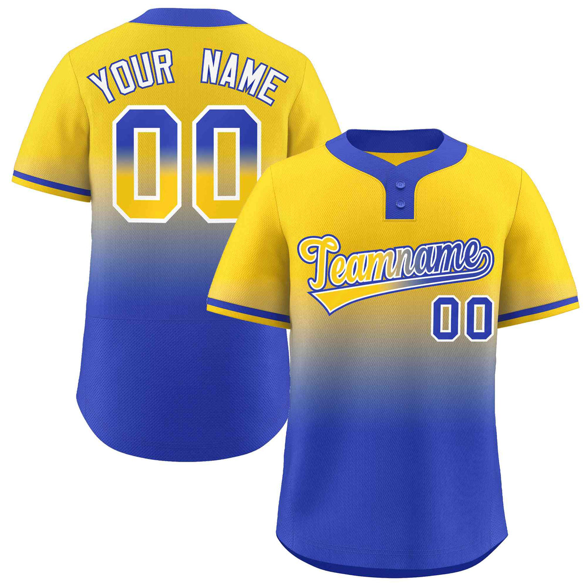 Custom Gold Royal Gold-White Gradient Fashion Authentic Two-Button Baseball Jersey