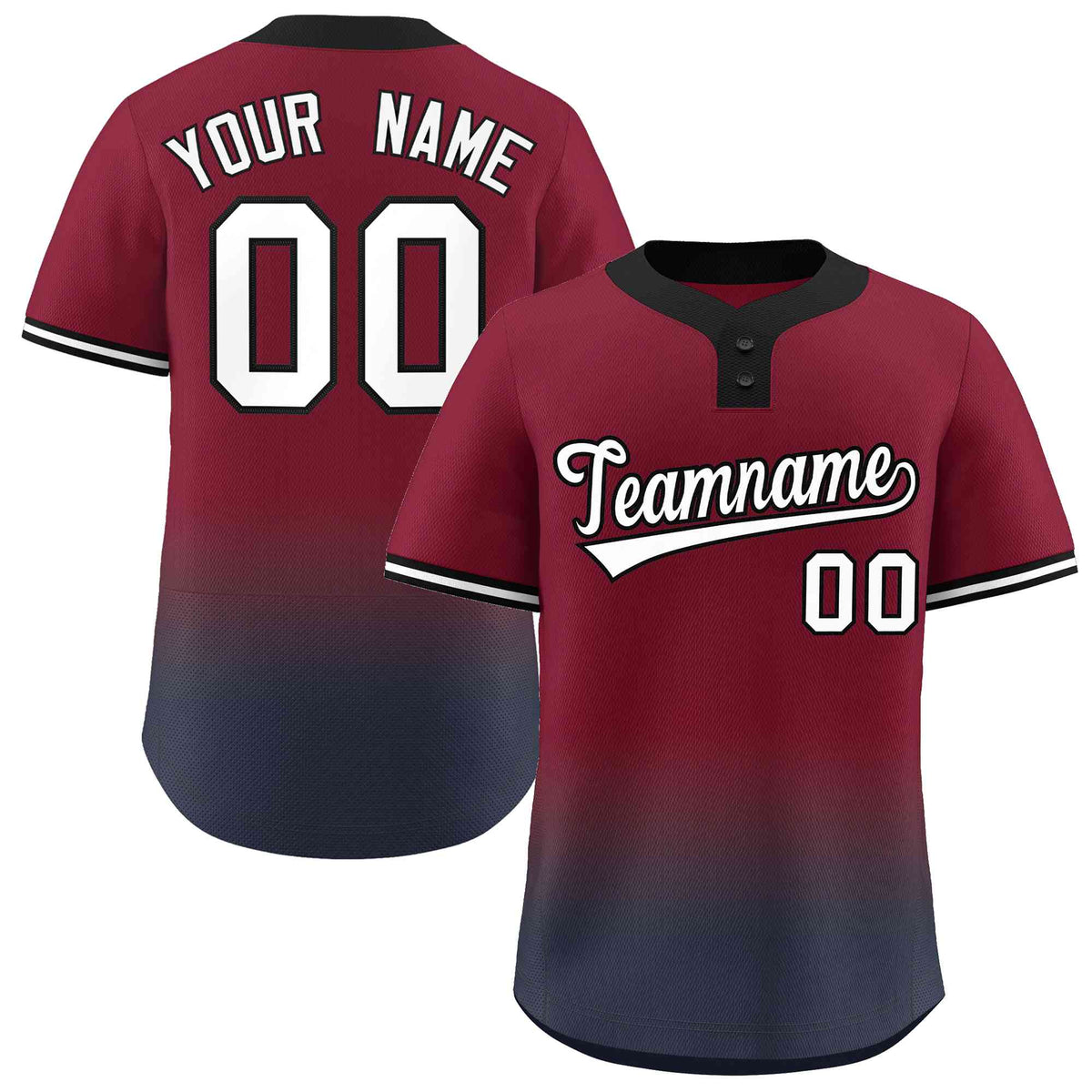 Custom Crimson Navy White-Black Gradient Fashion Authentic Two-Button Baseball Jersey