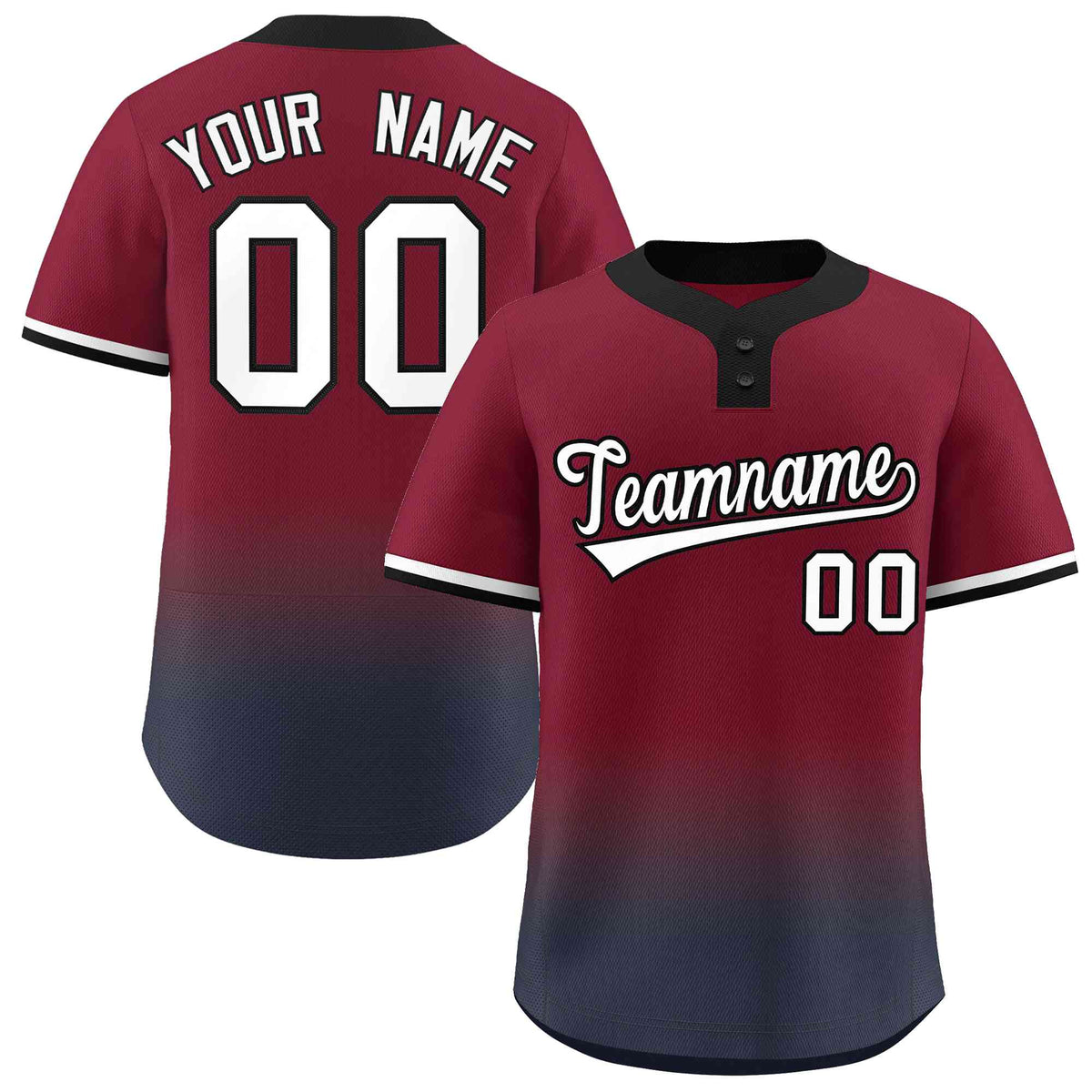 Custom Crimson Navy White-Black Gradient Fashion Authentic Two-Button Baseball Jersey
