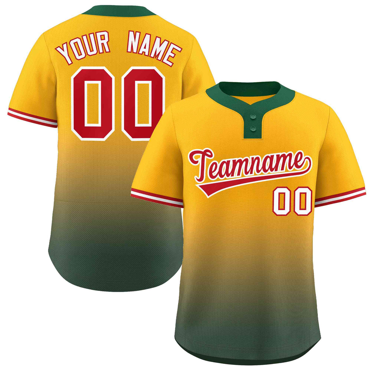 Custom Yellow Green Red-White Gradient Fashion Authentic Two-Button Baseball Jersey
