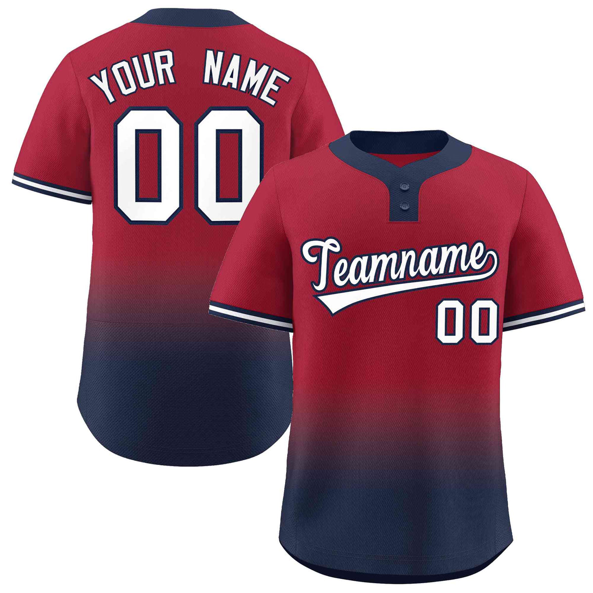 Custom Crimson Navy White-Navy Gradient Fashion Authentic Two-Button Baseball Jersey