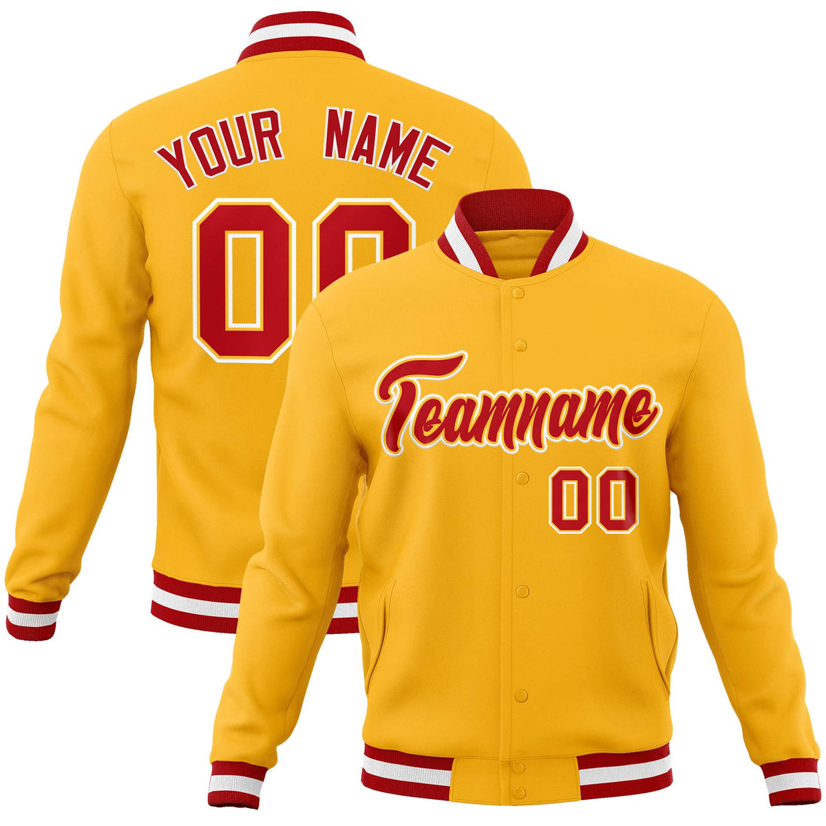 Custom Gold Red-Gold Classic Style Varsity Full-Snap Letterman Jacket