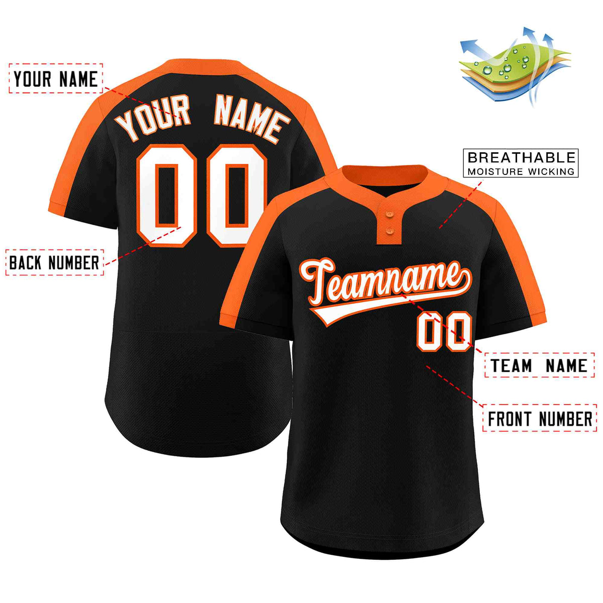 Custom Black White-Orange Classic Style Authentic Two-Button Baseball Jersey