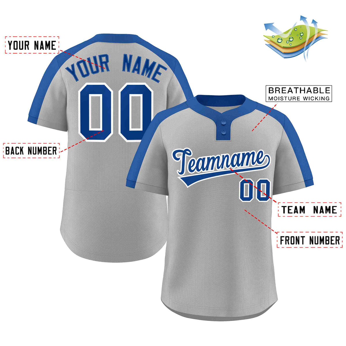 Custom Gray Royal-White Classic Style Authentic Two-Button Baseball Jersey