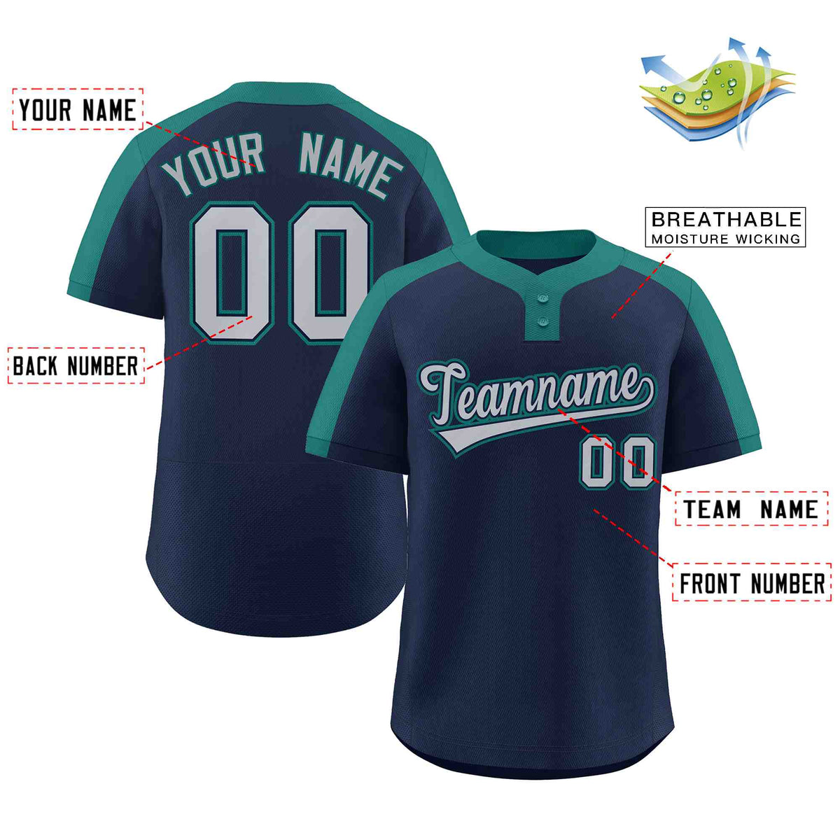 Custom Navy Gray-Navy Classic Style Authentic Two-Button Baseball Jersey