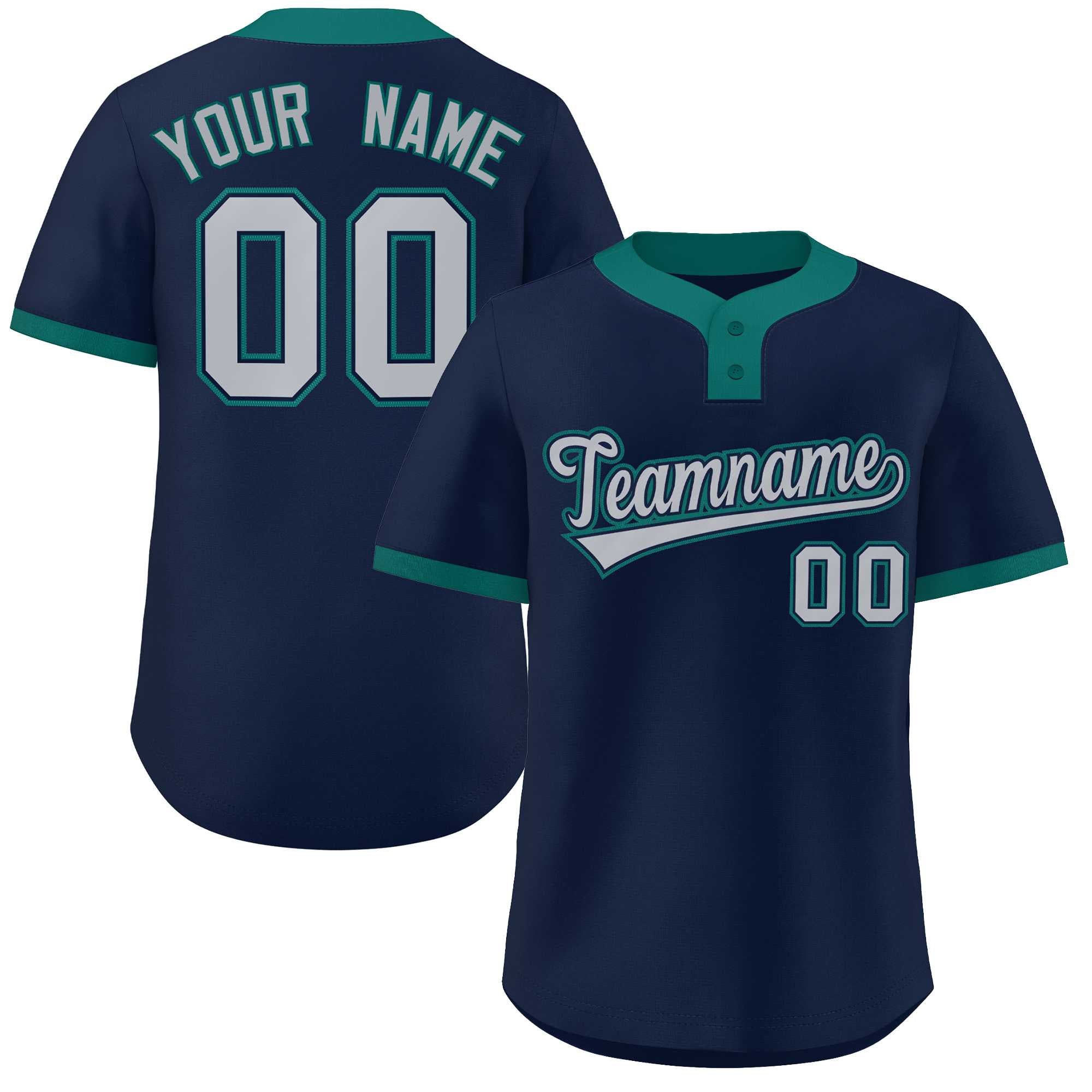 Custom Navy Gray-Aqua Classic Style Authentic Two-Button Baseball Jersey