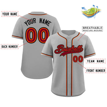 Custom Gray Crimson-Black Classic Style Authentic Baseball Jersey
