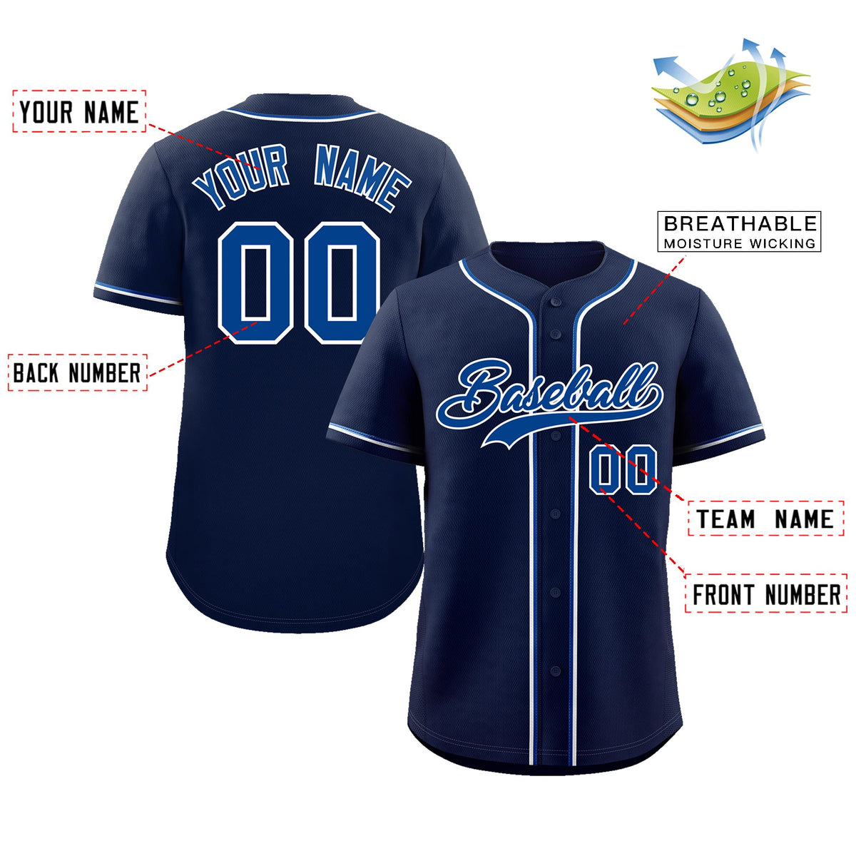 Custom Navy Royal-White Classic Style Authentic Baseball Jersey