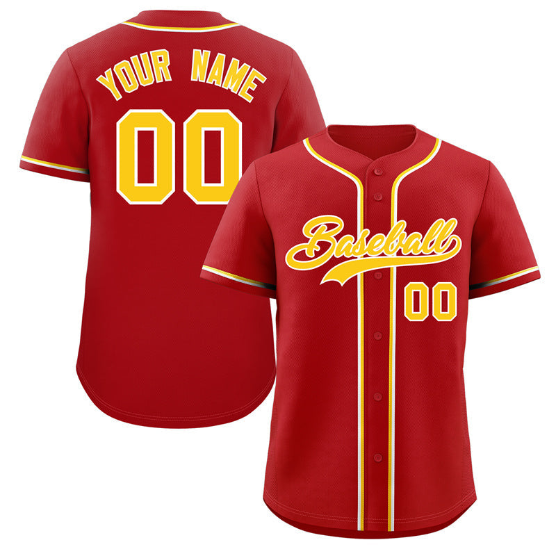 Custom Red Gold-White Classic Style Authentic Baseball Jersey