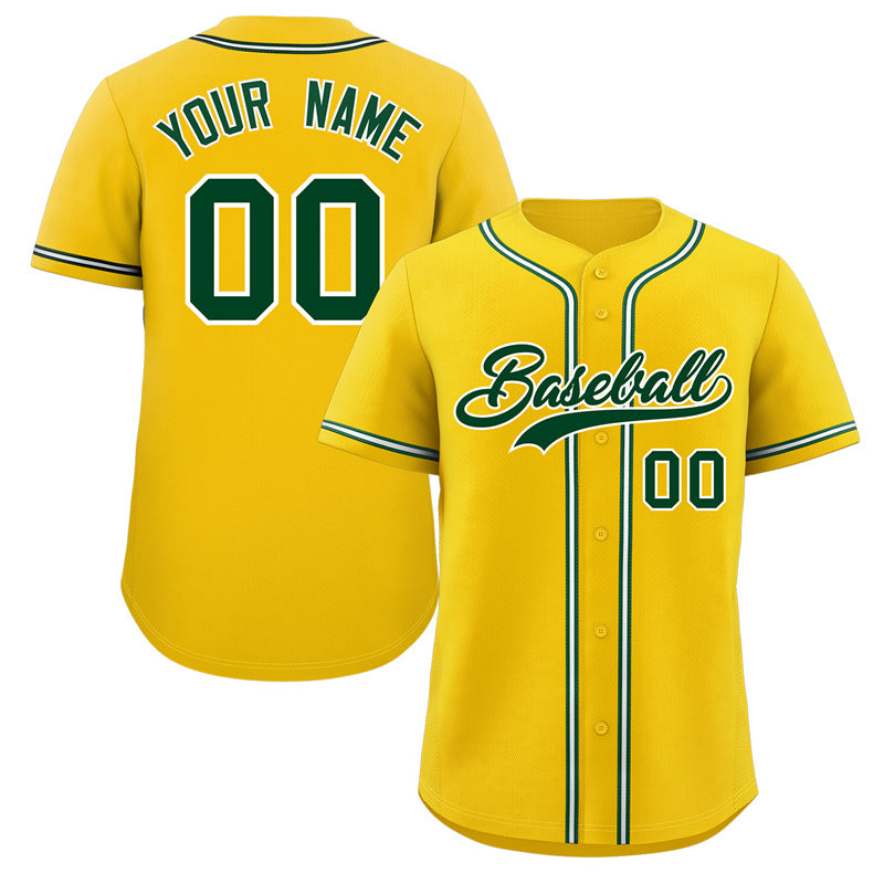 Custom Yellow Green-White Classic Style Authentic Baseball Jersey