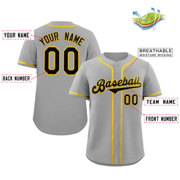 Custom Gray Black-Gold Classic Style Authentic Baseball Jersey