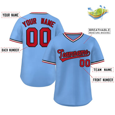 Custom Light Blue Red-White Classic Style Outdoor Authentic Pullover Baseball Jersey