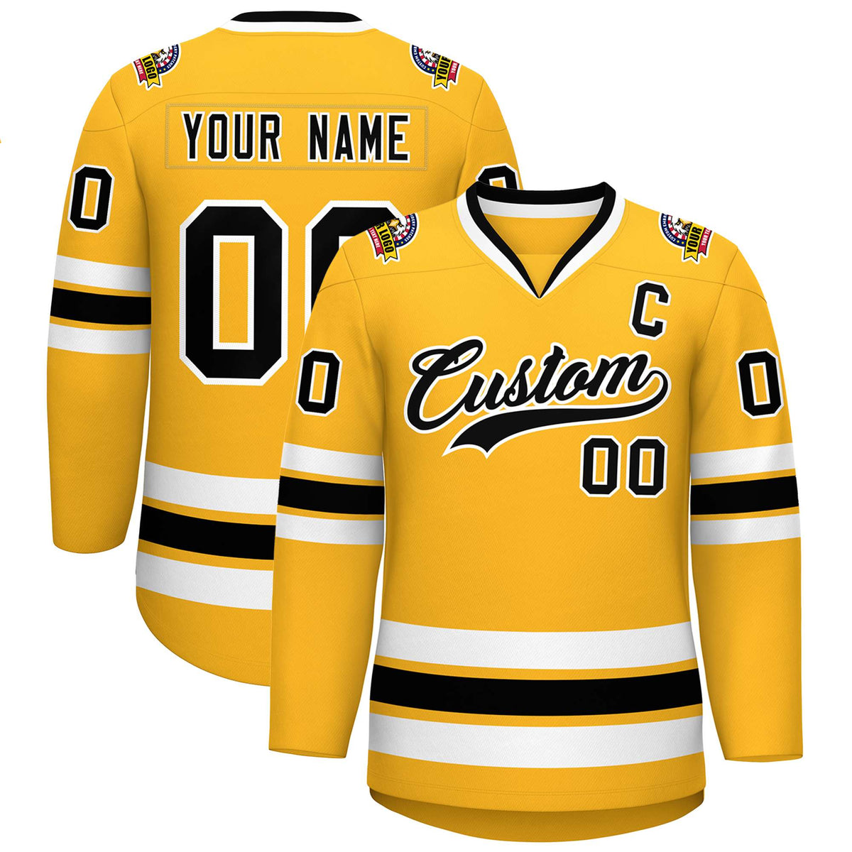 Custom Gold Black-White Classic Style Hockey Jersey