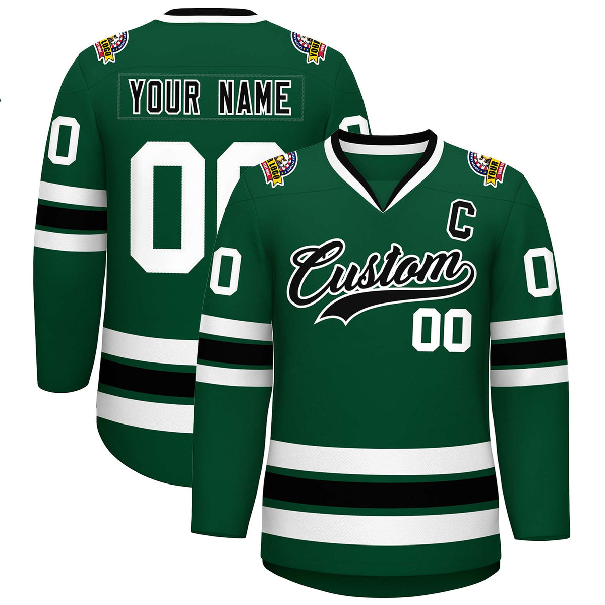 Custom Green Black-White Classic Style Hockey Jersey