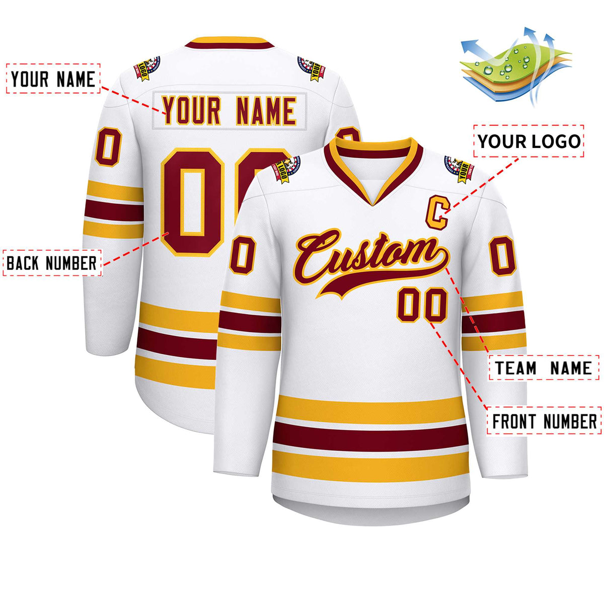 Custom White Crimson-Gold Classic Style Hockey Jersey