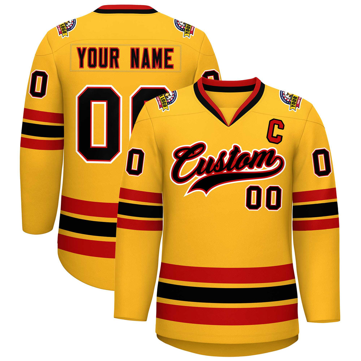 Custom Gold Black Red-White Classic Style Hockey Jersey