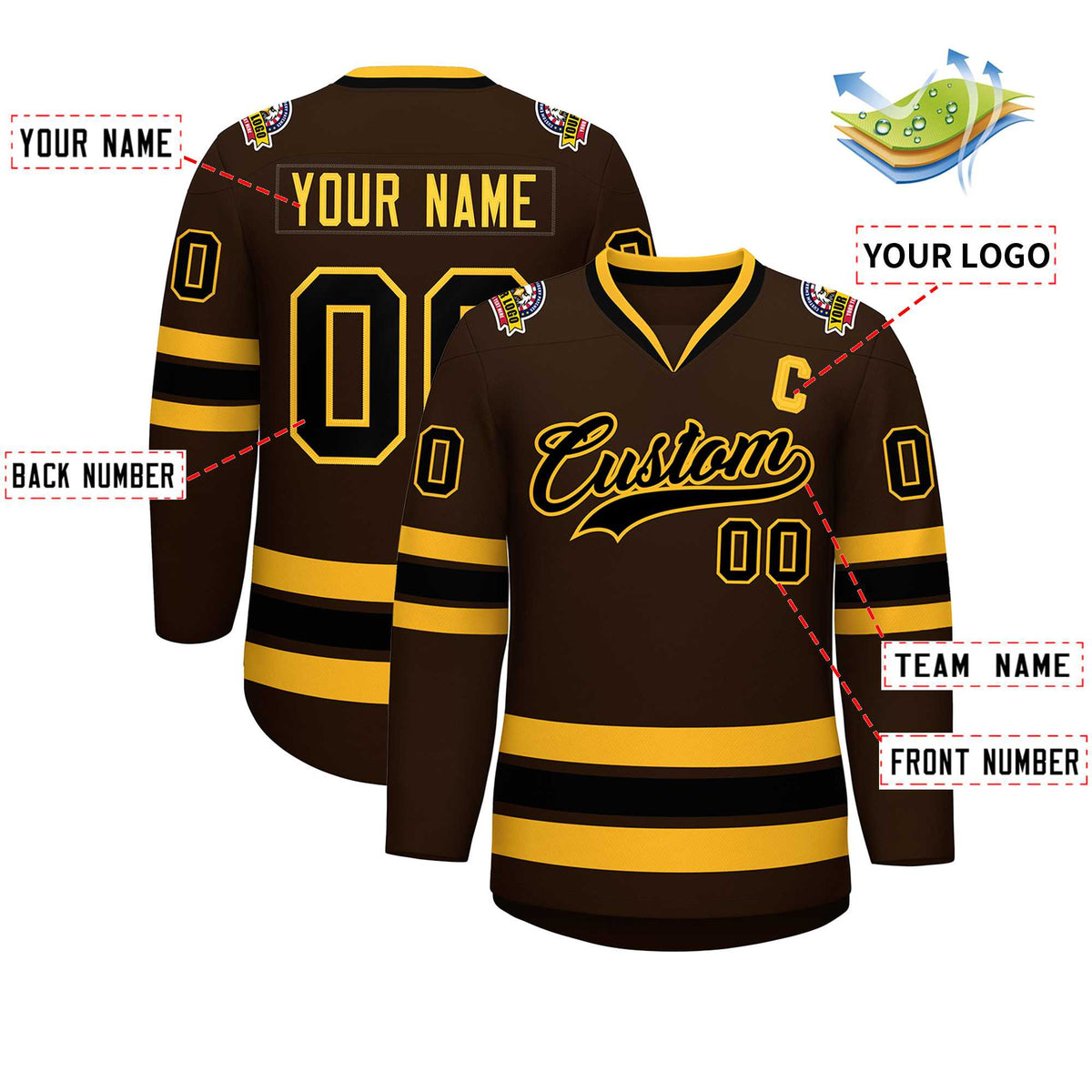 Custom Brown Black-Gold Classic Style Hockey Jersey