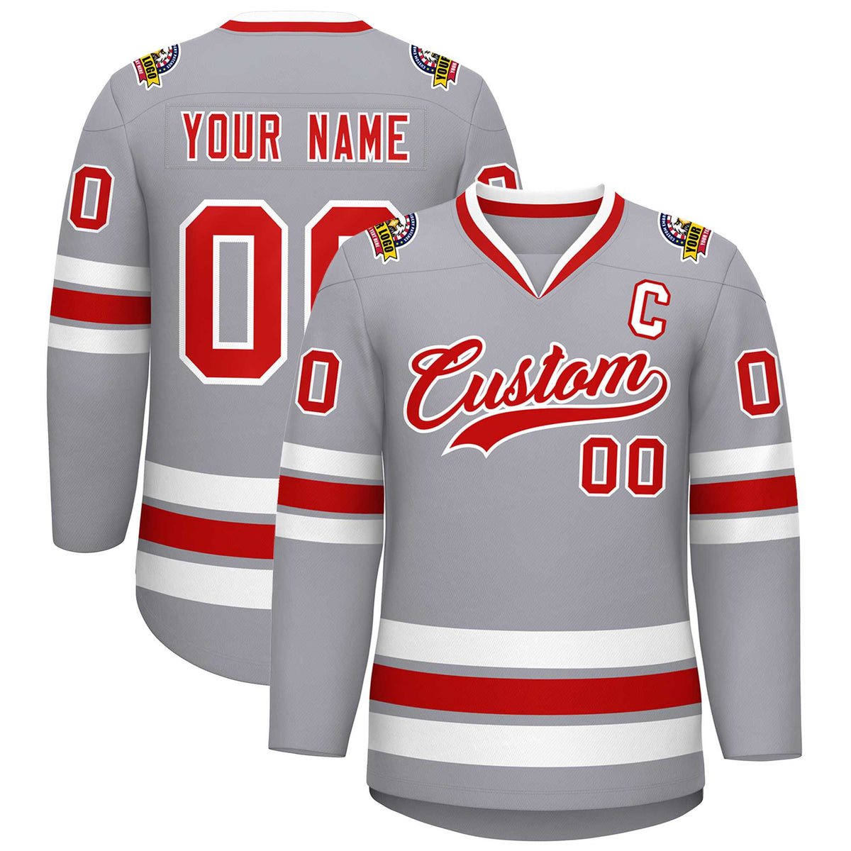 Custom Gray Red-White Classic Style Hockey Jersey