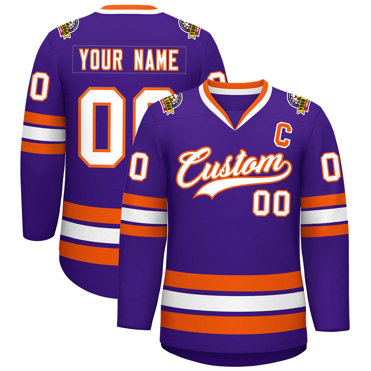 Custom Purple White-Orange Classic Style Hockey Jersey
