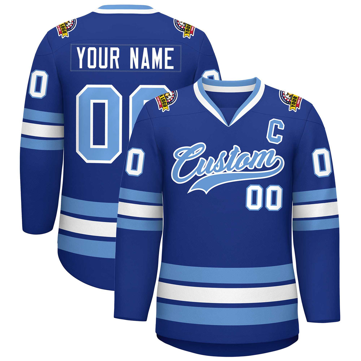 Custom Royal Light Blue-White Classic Style Hockey Jersey