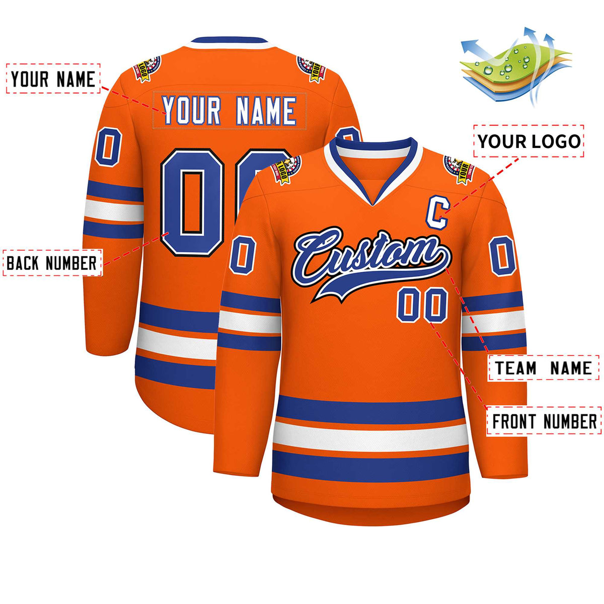Custom Orange Royal White-Black Classic Style Hockey Jersey