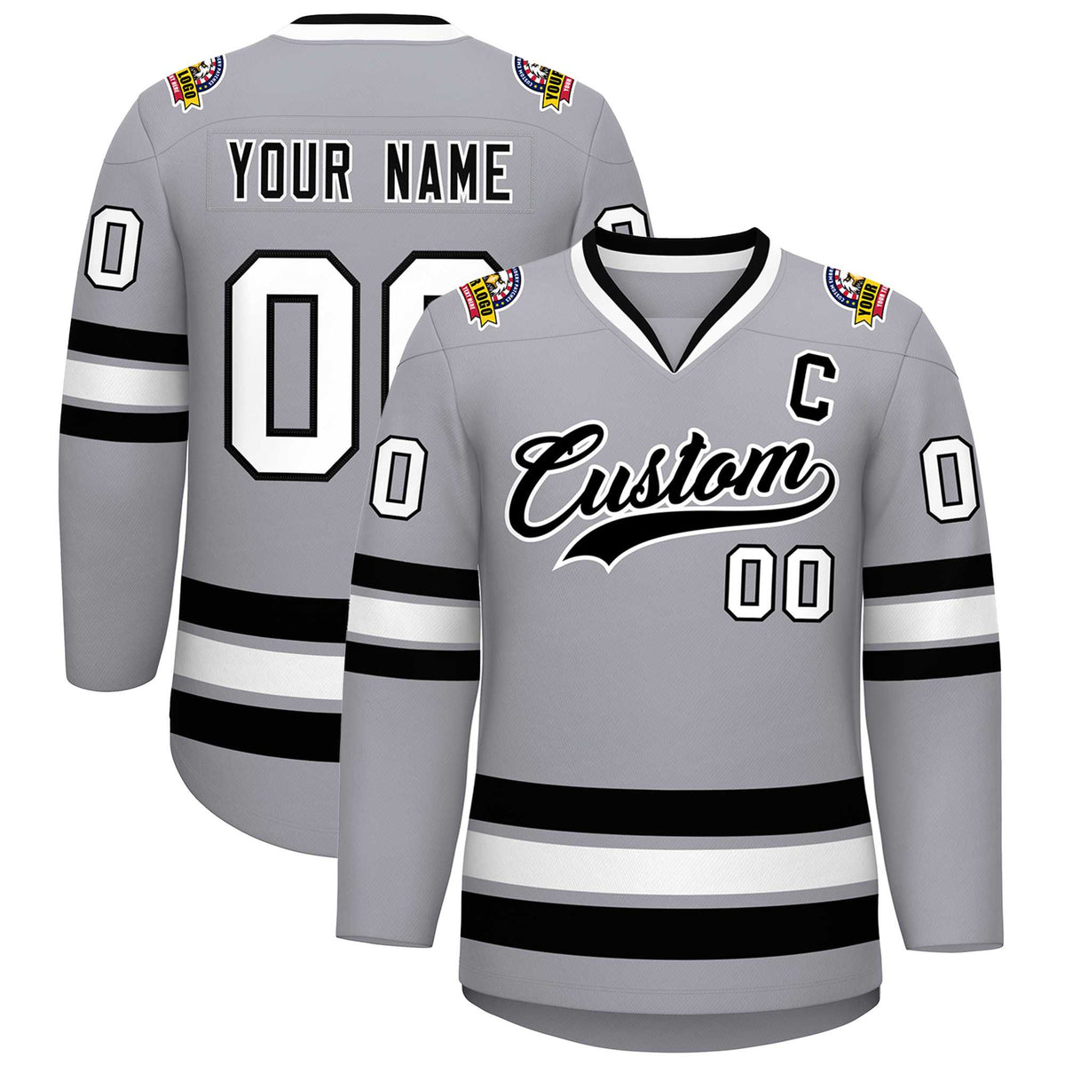 Custom Gray Black-White Classic Style Hockey Jersey