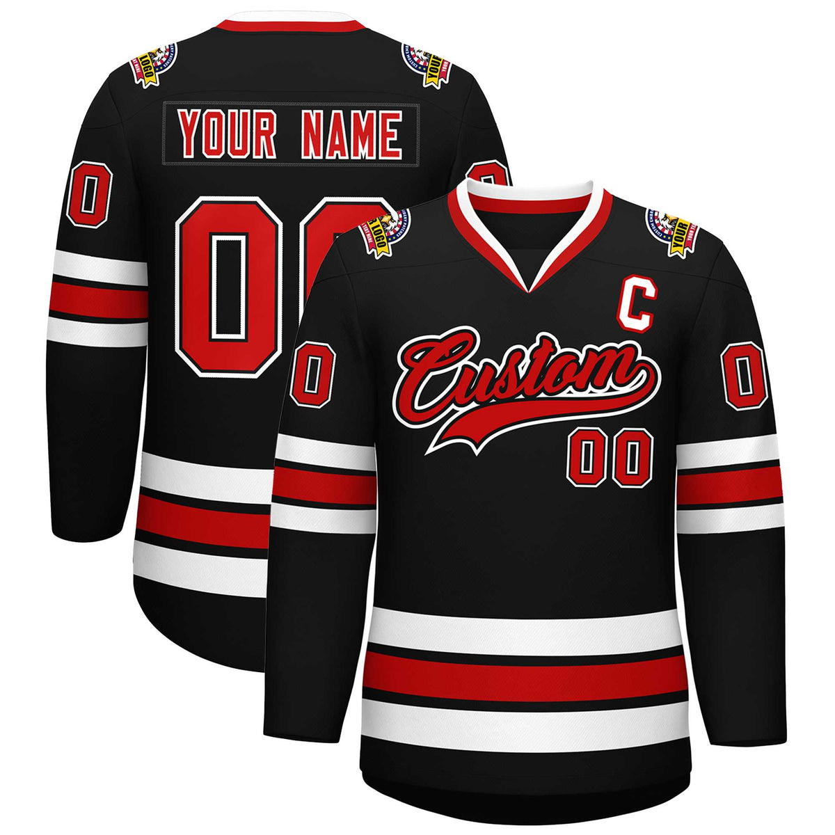 Custom Black Red Black-White Classic Style Hockey Jersey