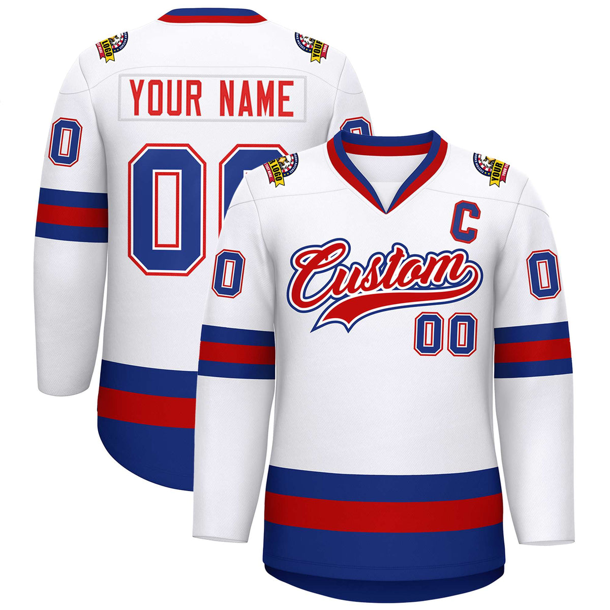 Custom White Red White-Royal Classic Style Hockey Jersey