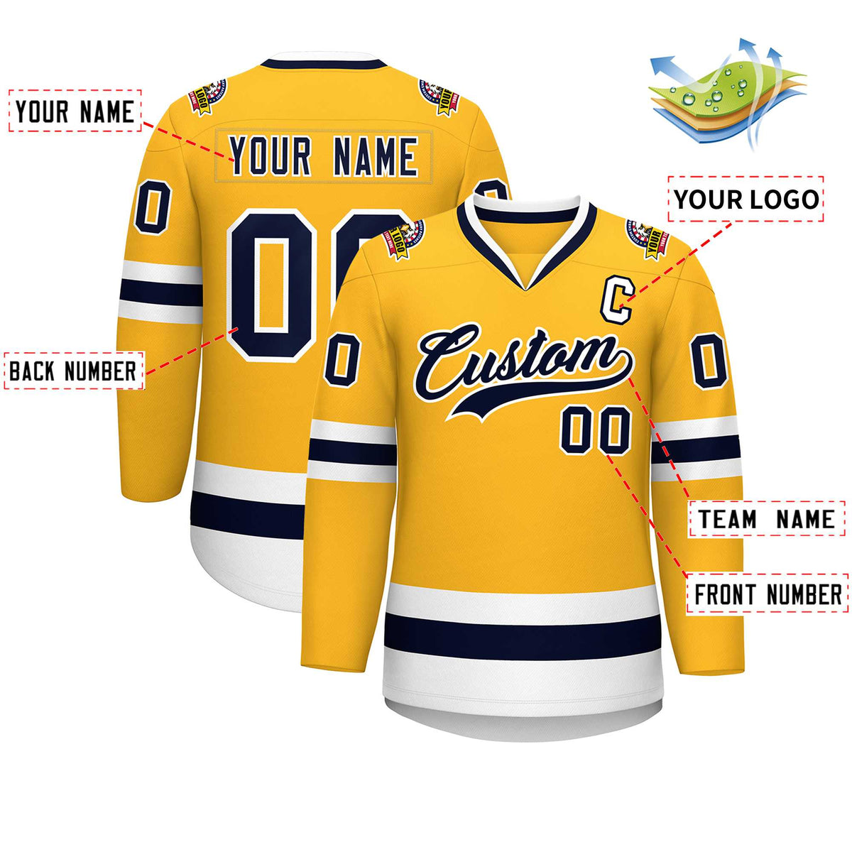 Custom Gold Navy-White Classic Style Hockey Jersey