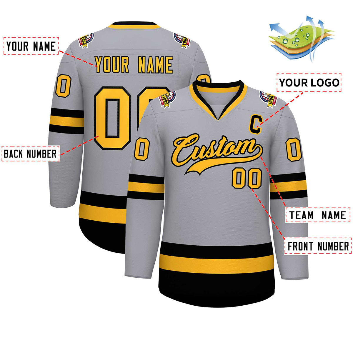 Custom Gray Gold-Black Classic Style Hockey Jersey