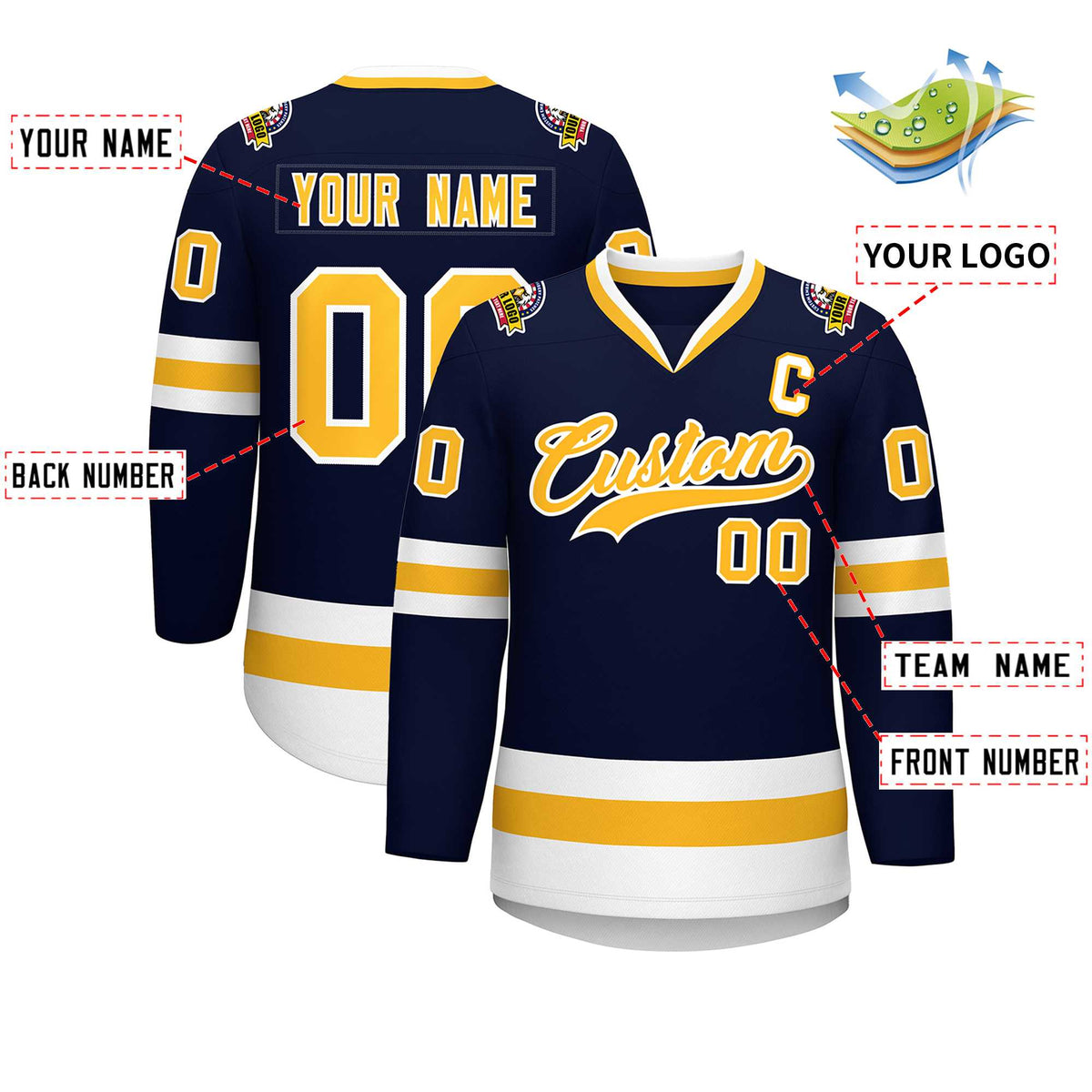 Custom Navy Gold-White Classic Style Hockey Jersey