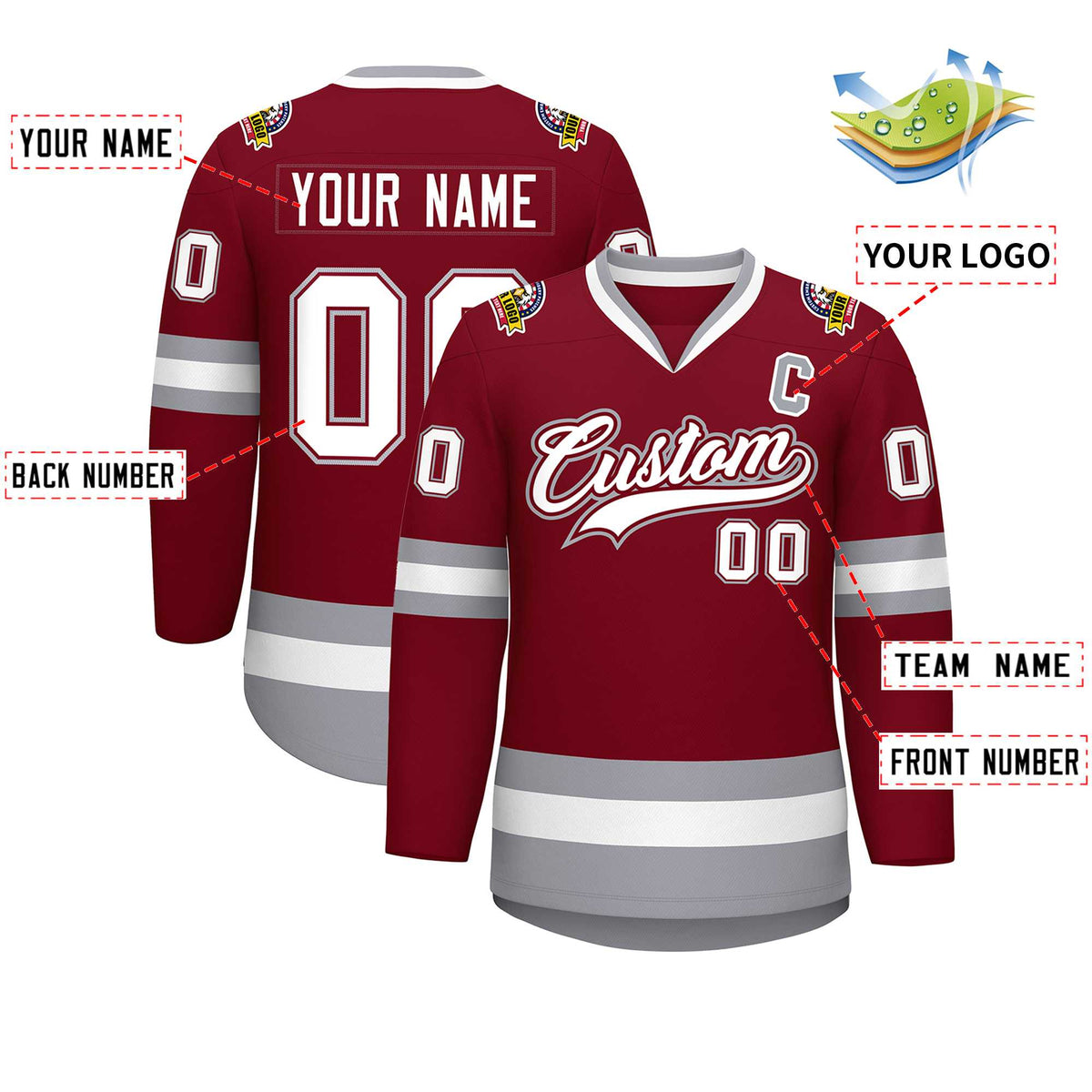 Custom Crimson White Crimson-Gray Classic Style Hockey Jersey