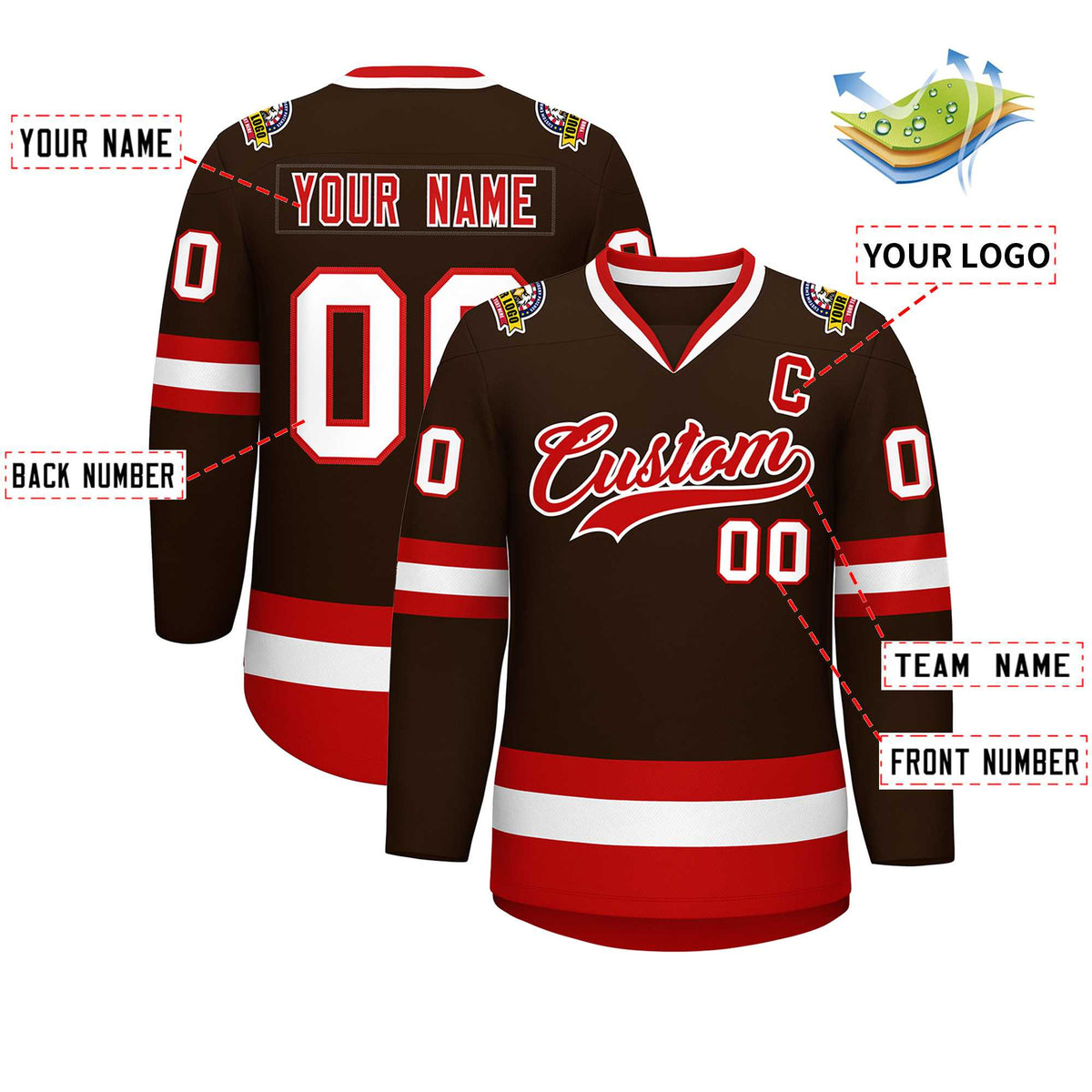 Custom Brown Red-White Classic Style Hockey Jersey