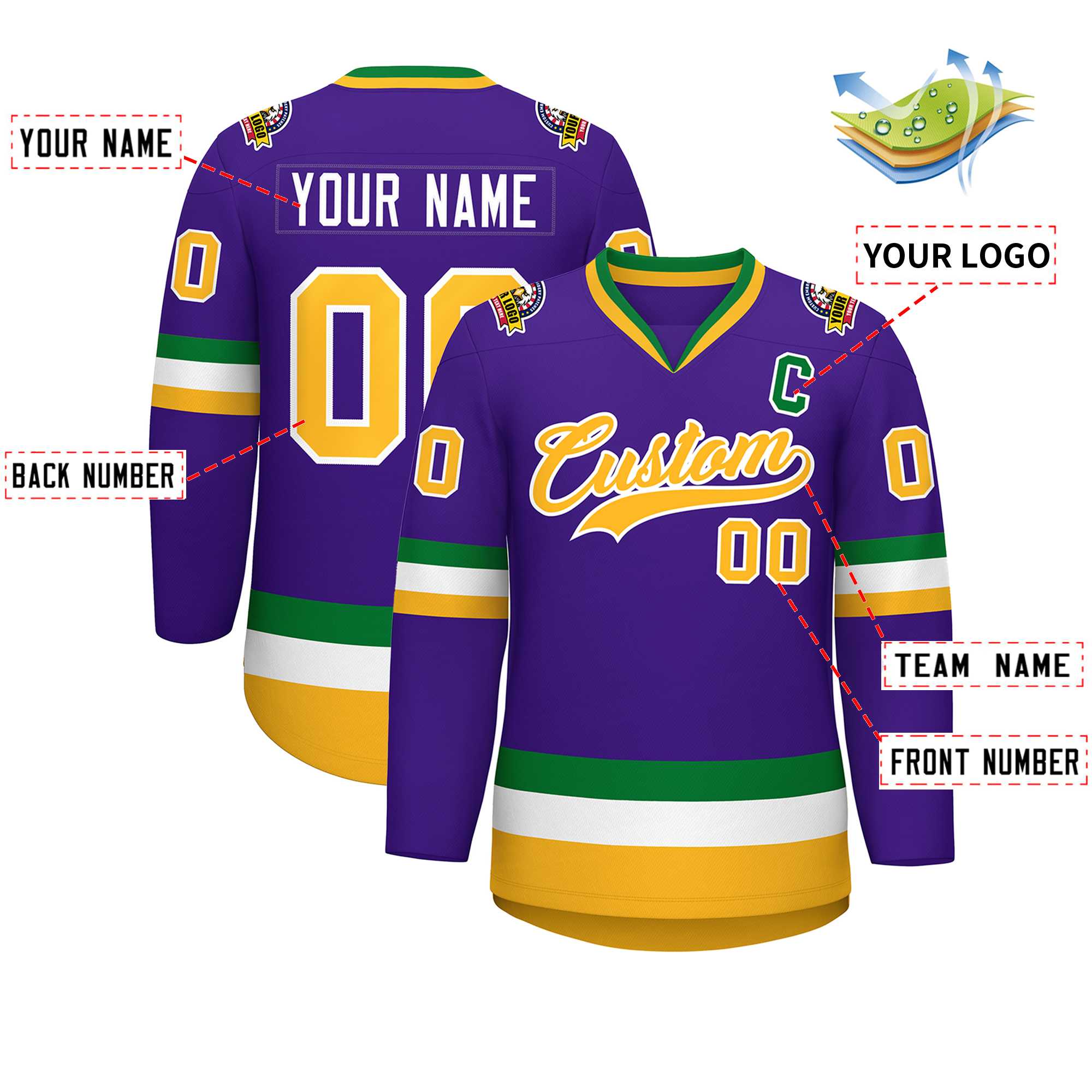 Custom Purple Gold-White Classic Style Hockey Jersey