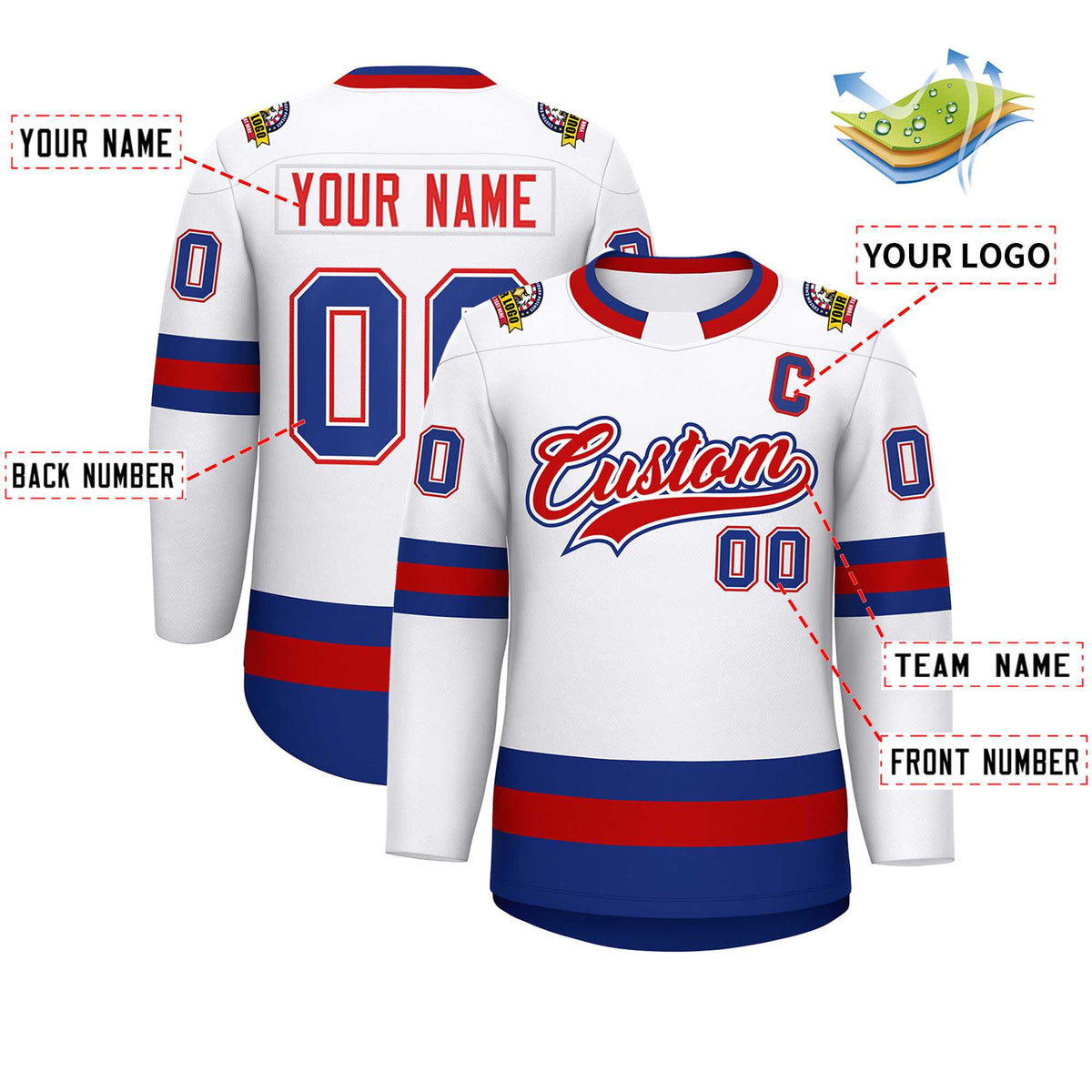 Custom White Red White-Royal Classic Style Hockey Jersey