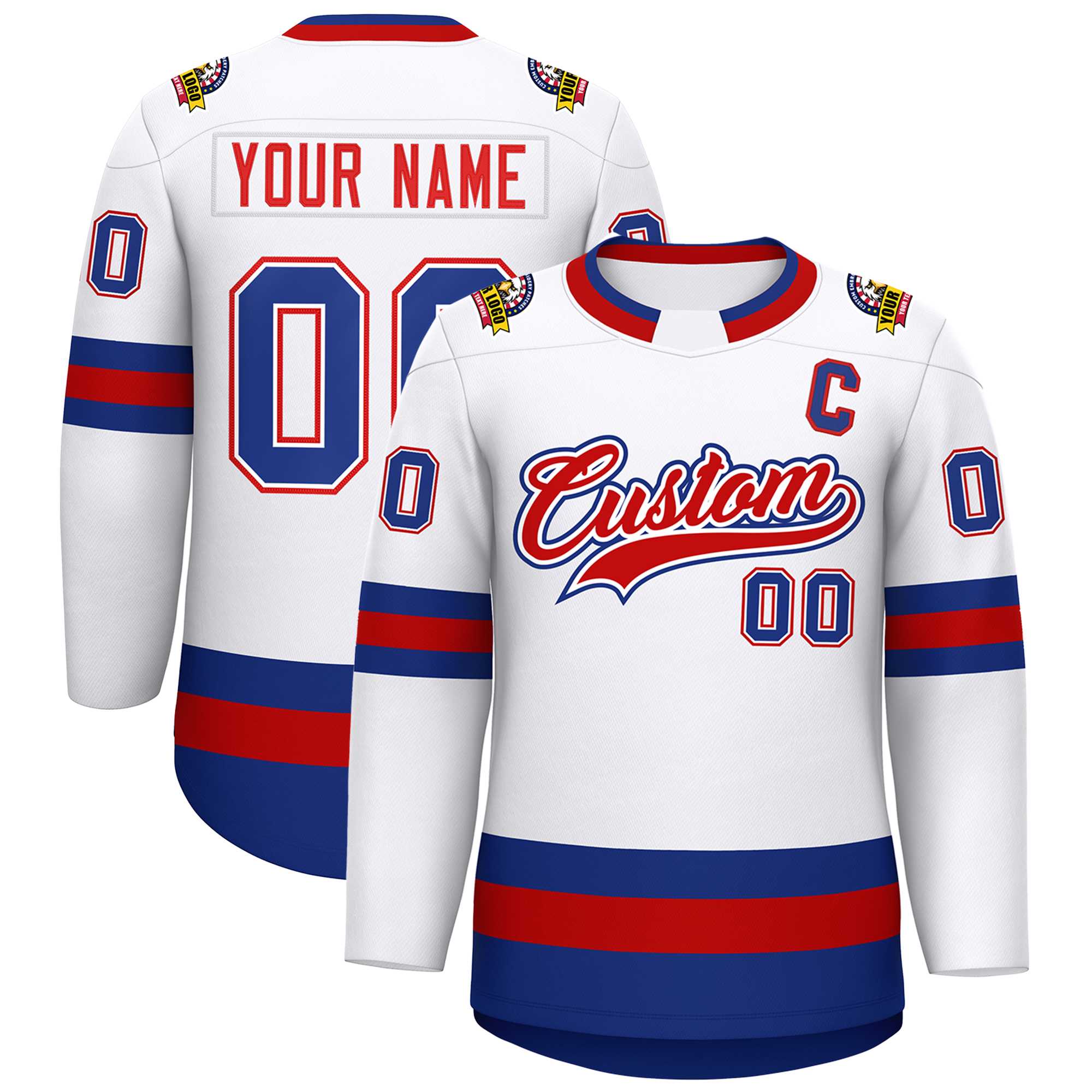Custom White Red White-Royal Classic Style Hockey Jersey