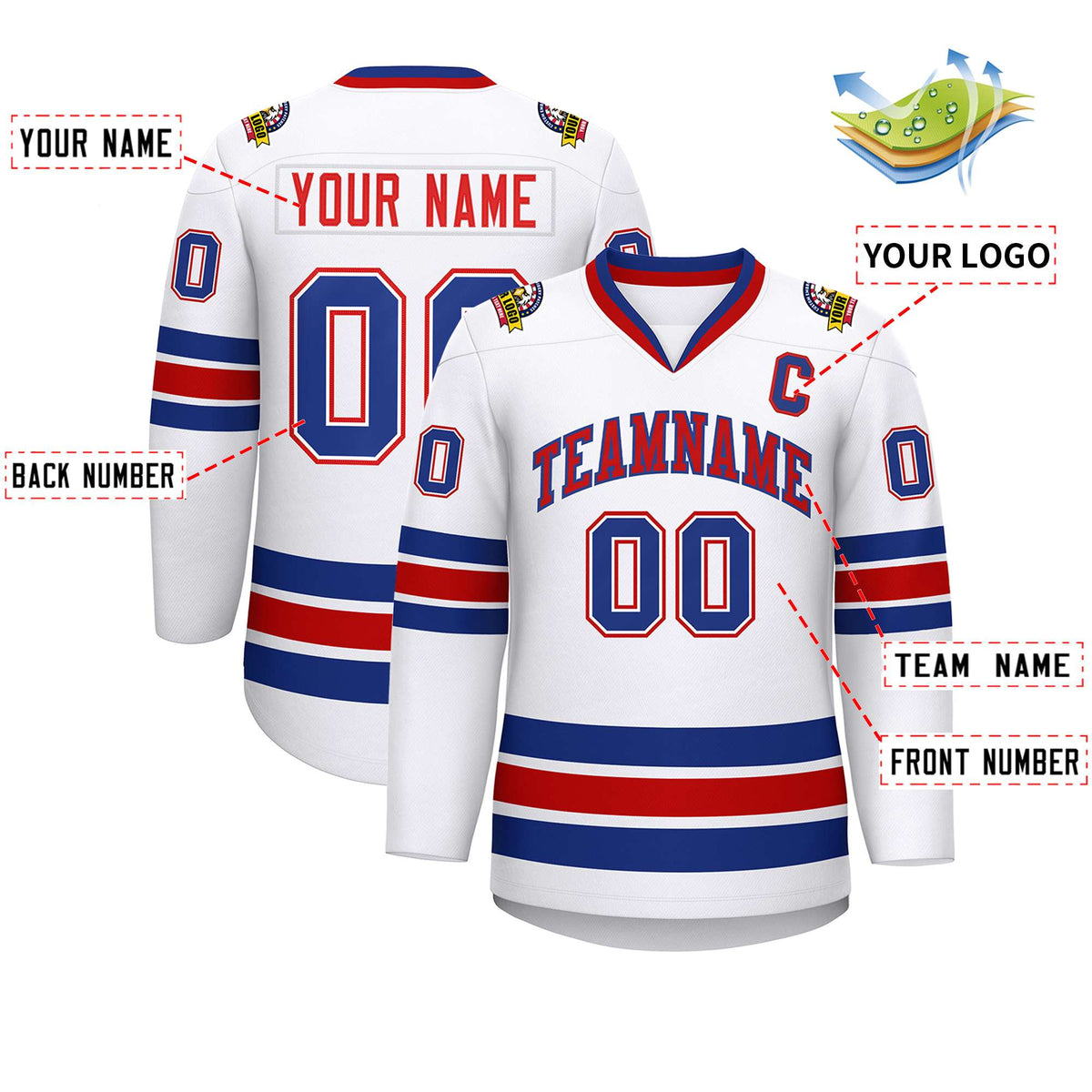 Custom White Red-Royal Classic Style Hockey Jersey
