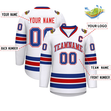 Custom White Red White-Royal Classic Style Hockey Jersey