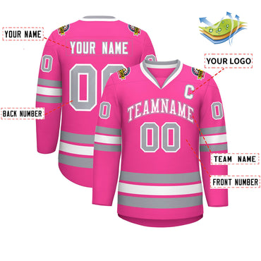 Custom Pink White Pink-Gray Classic Style Hockey Jersey