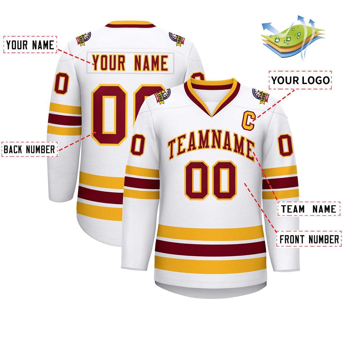 Custom White Crimson-Gold Classic Style Hockey Jersey