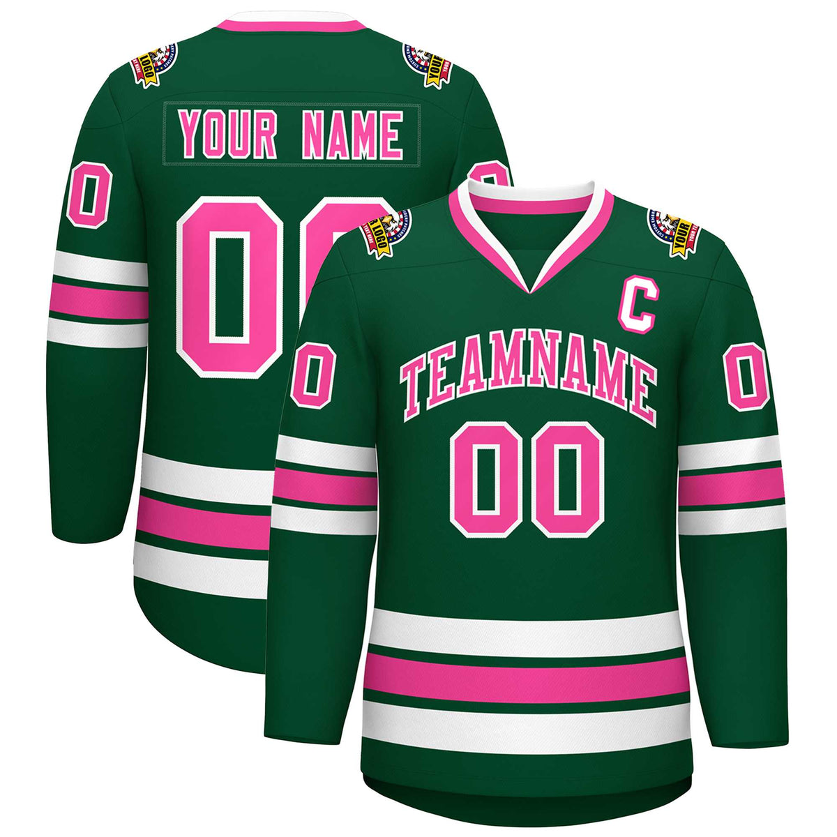 Custom Green Pink-White Classic Style Hockey Jersey
