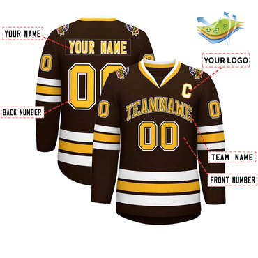 Custom Brown Gold Black-White Classic Style Hockey Jersey
