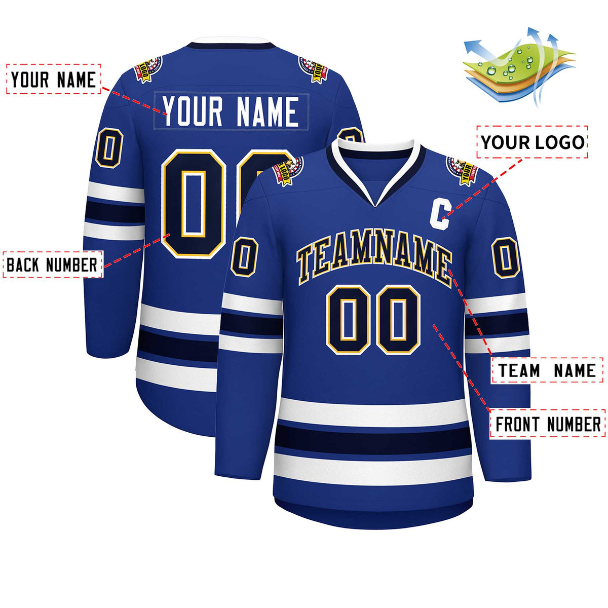 Custom Royal Navy Gold-White Classic Style Hockey Jersey