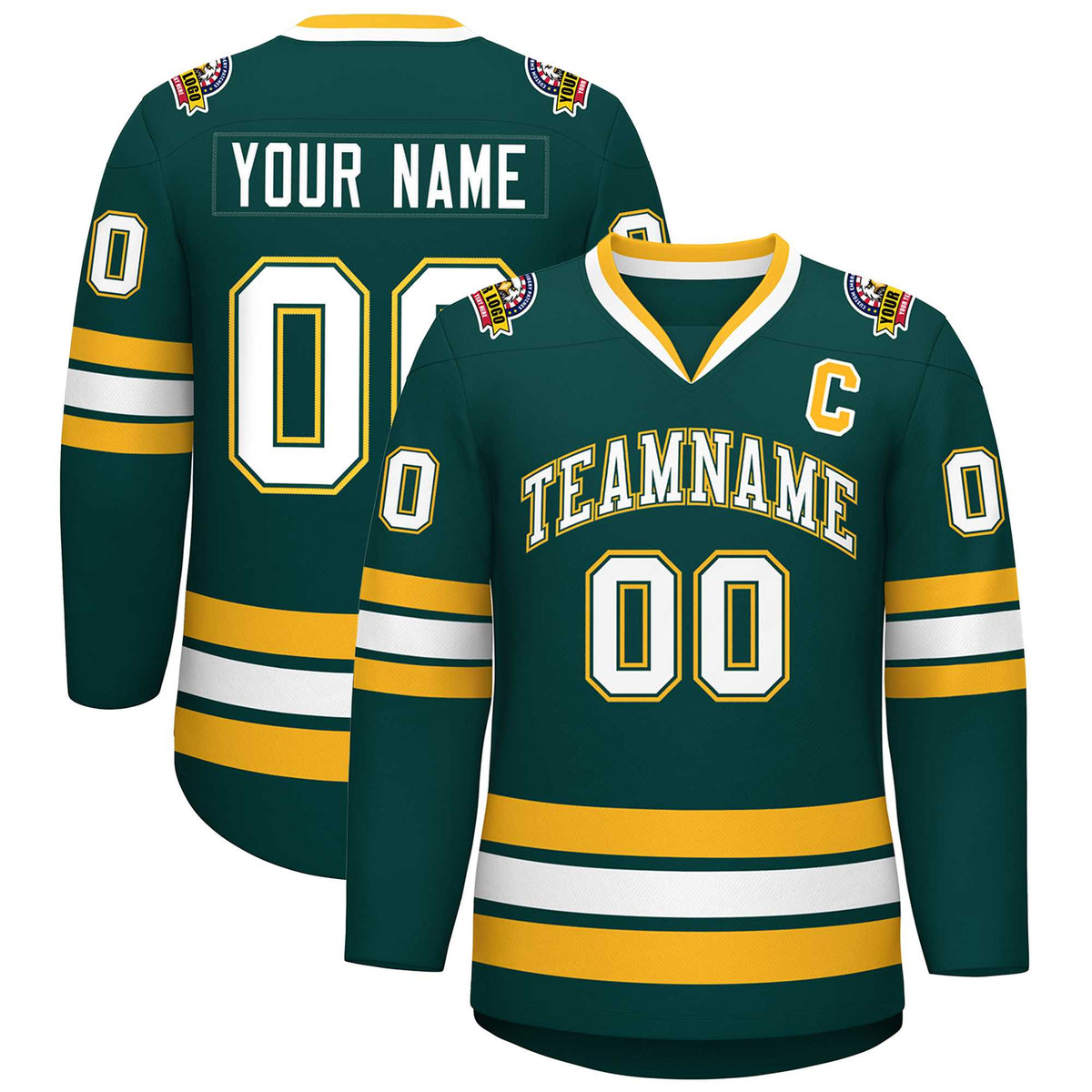 Custom Midnight Green White Olive-Gold Classic Style Hockey Jersey
