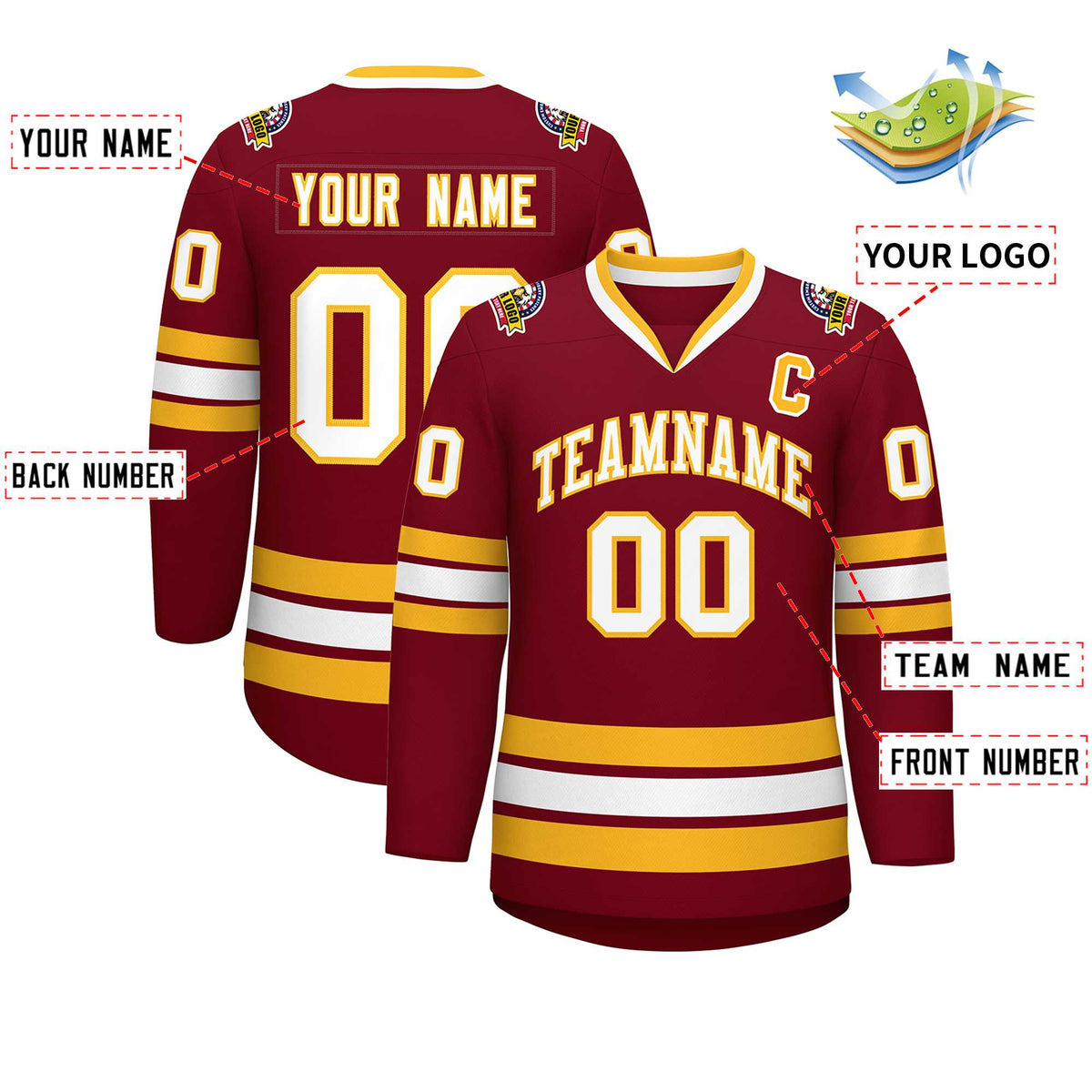 Custom Crimson White-Gold Classic Style Hockey Jersey