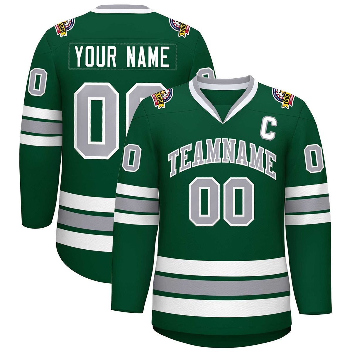 Custom Green Gray-White Classic Style Hockey Jersey
