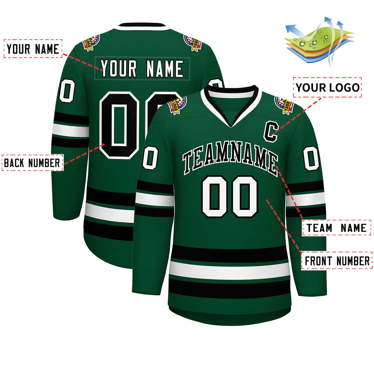 Custom Green Black-White Classic Style Hockey Jersey