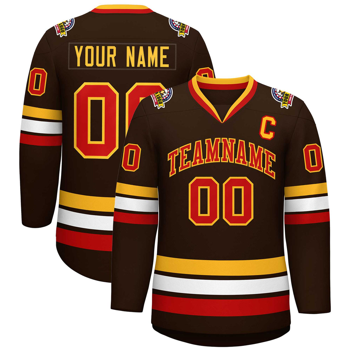 Custom Brown Red-Gold Classic Style Hockey Jersey