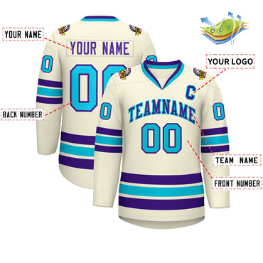 Custom Khaki Purple-Light Blue Classic Style Hockey Jersey