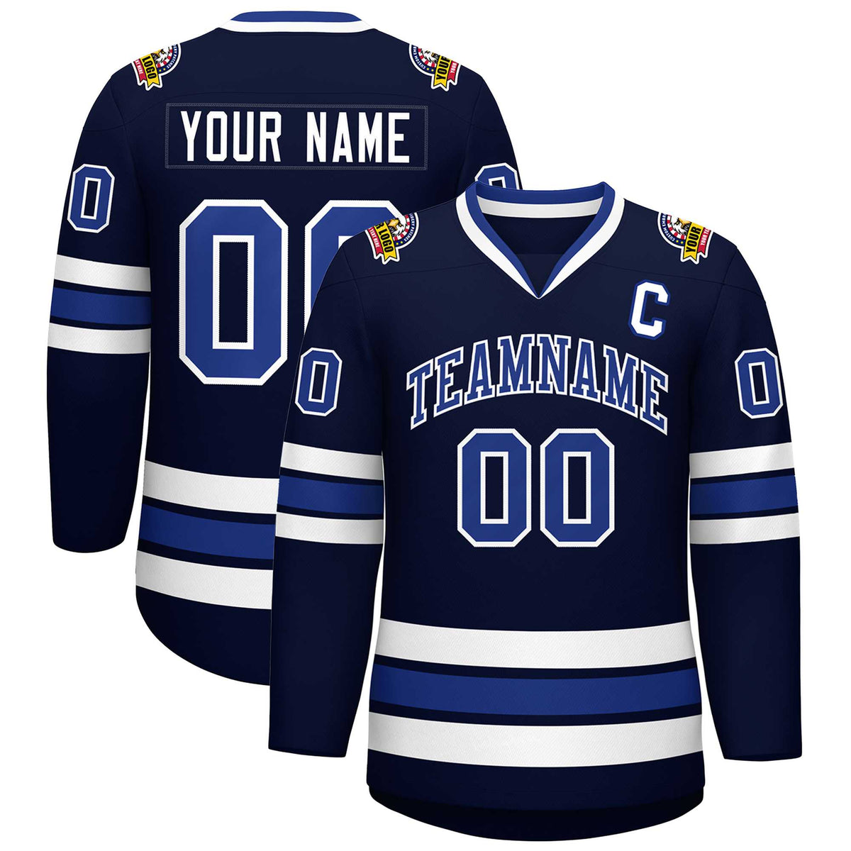Custom Navy Royal-White Classic Style Hockey Jersey